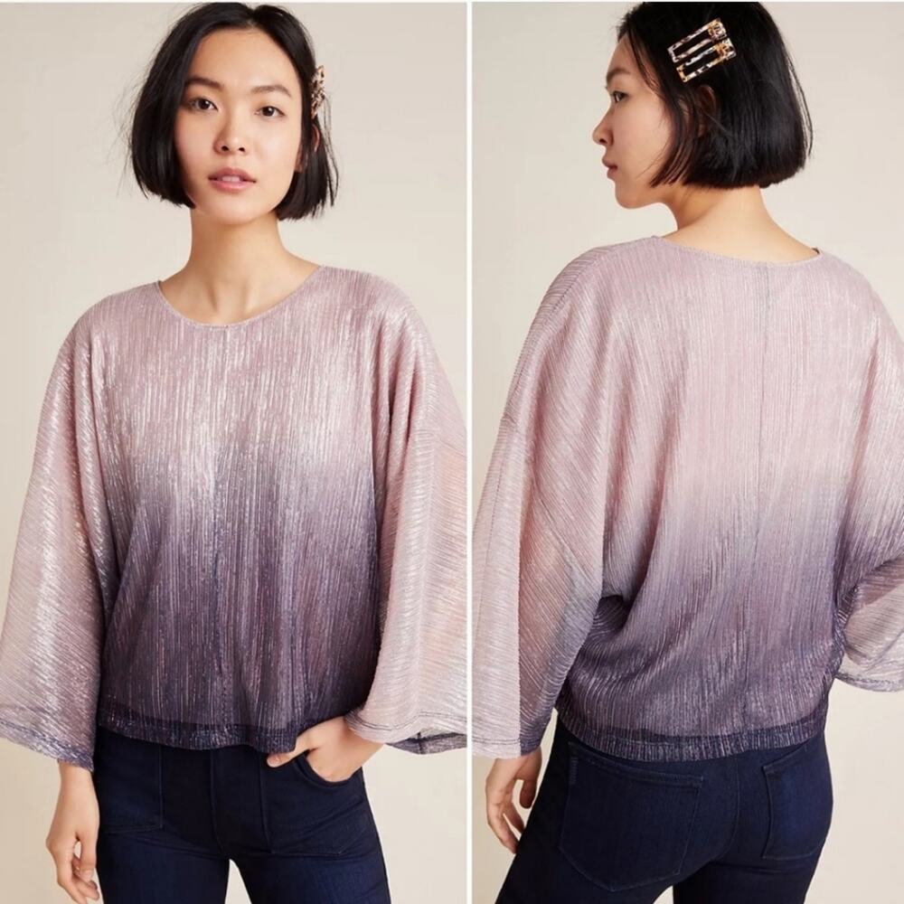 Anthropologie Serena Metallic Ombré Pink to Blue Blouse Top - size small